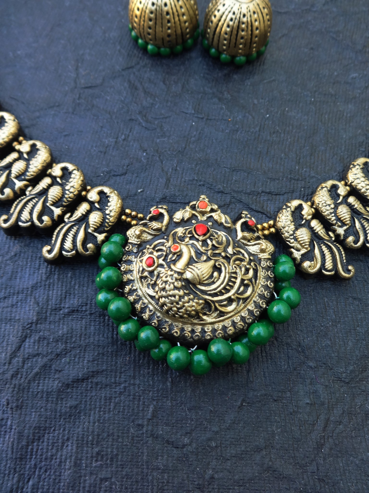Full peocock terracotta jewellery set