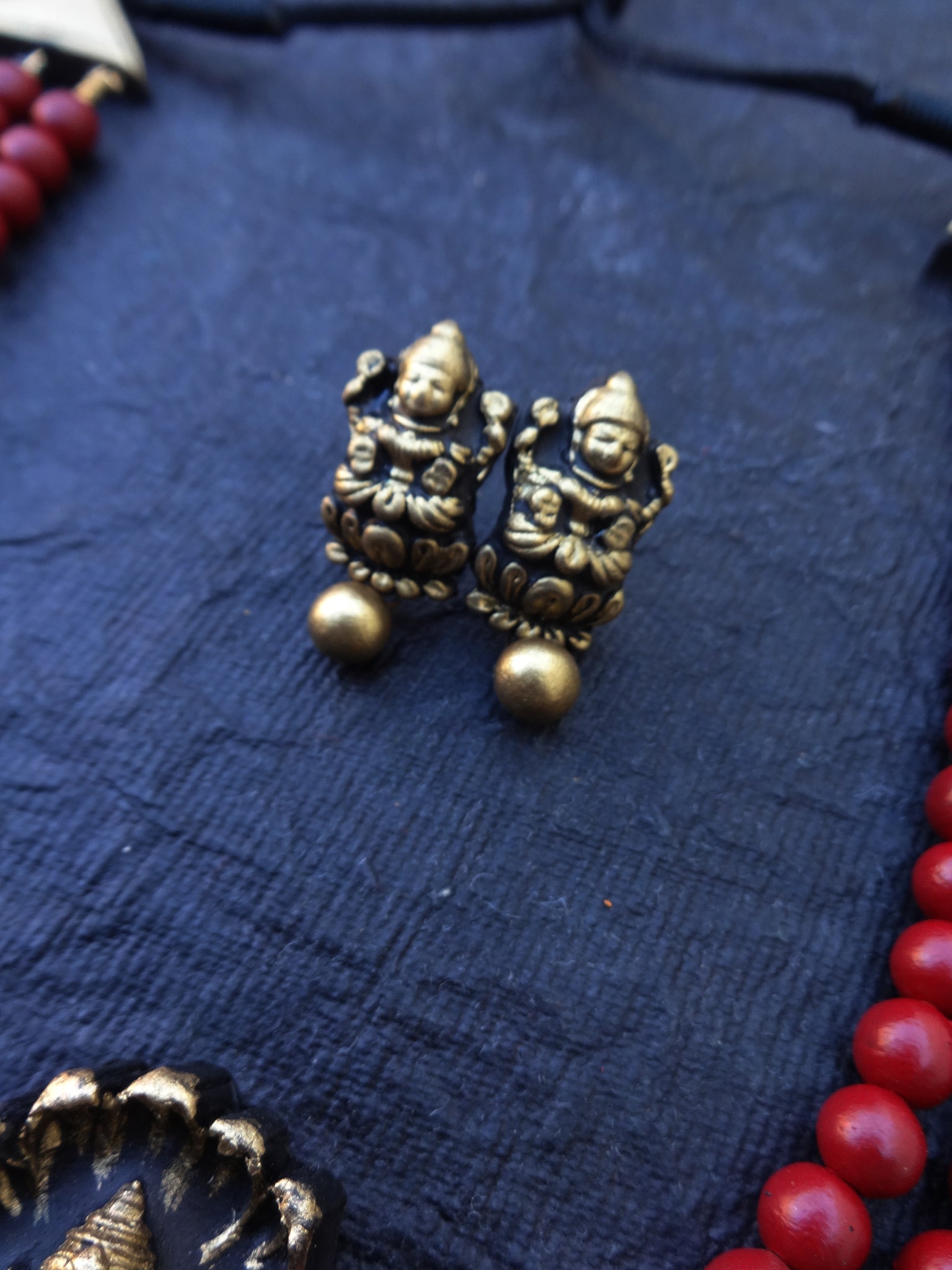 3 Row marron lakshmi terracotta jewellery set