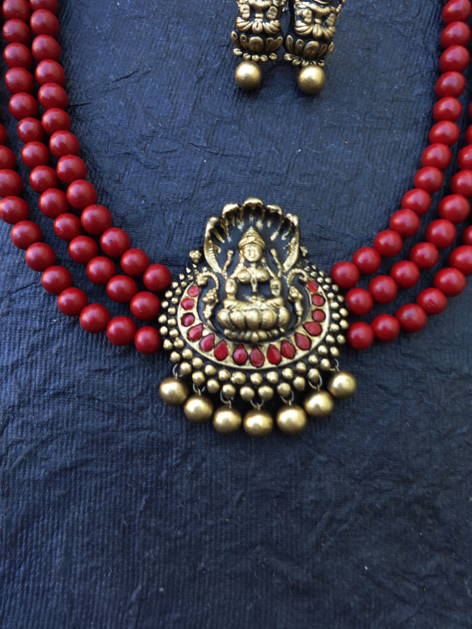 3 Row marron lakshmi terracotta jewellery set