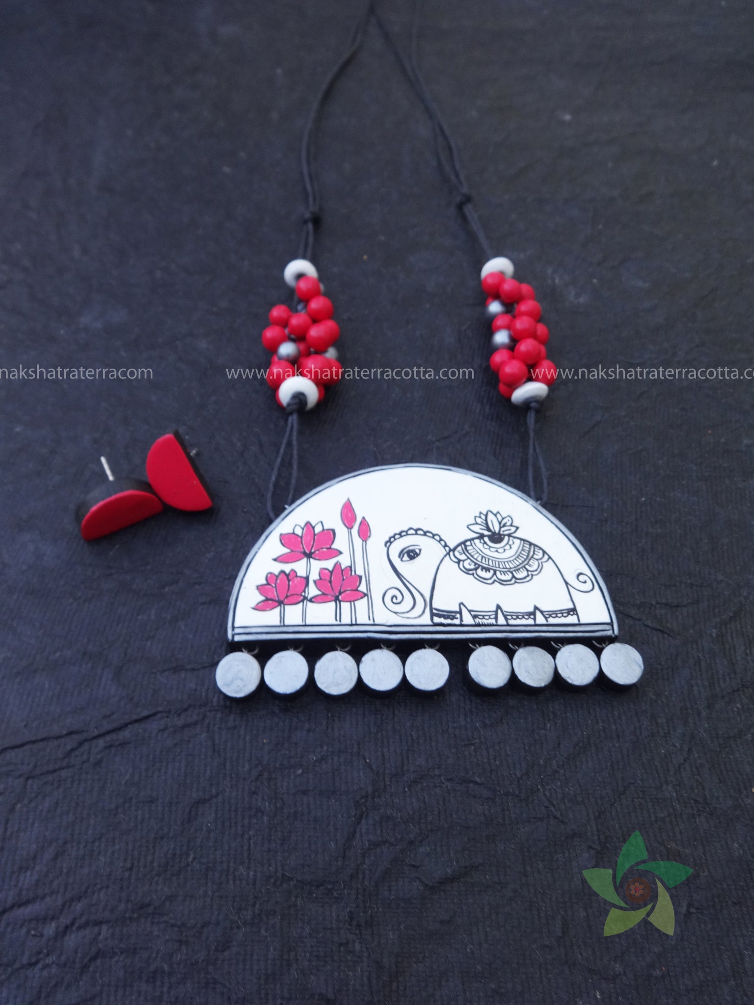 Elephant lotus casual wear terracotta jewellery set