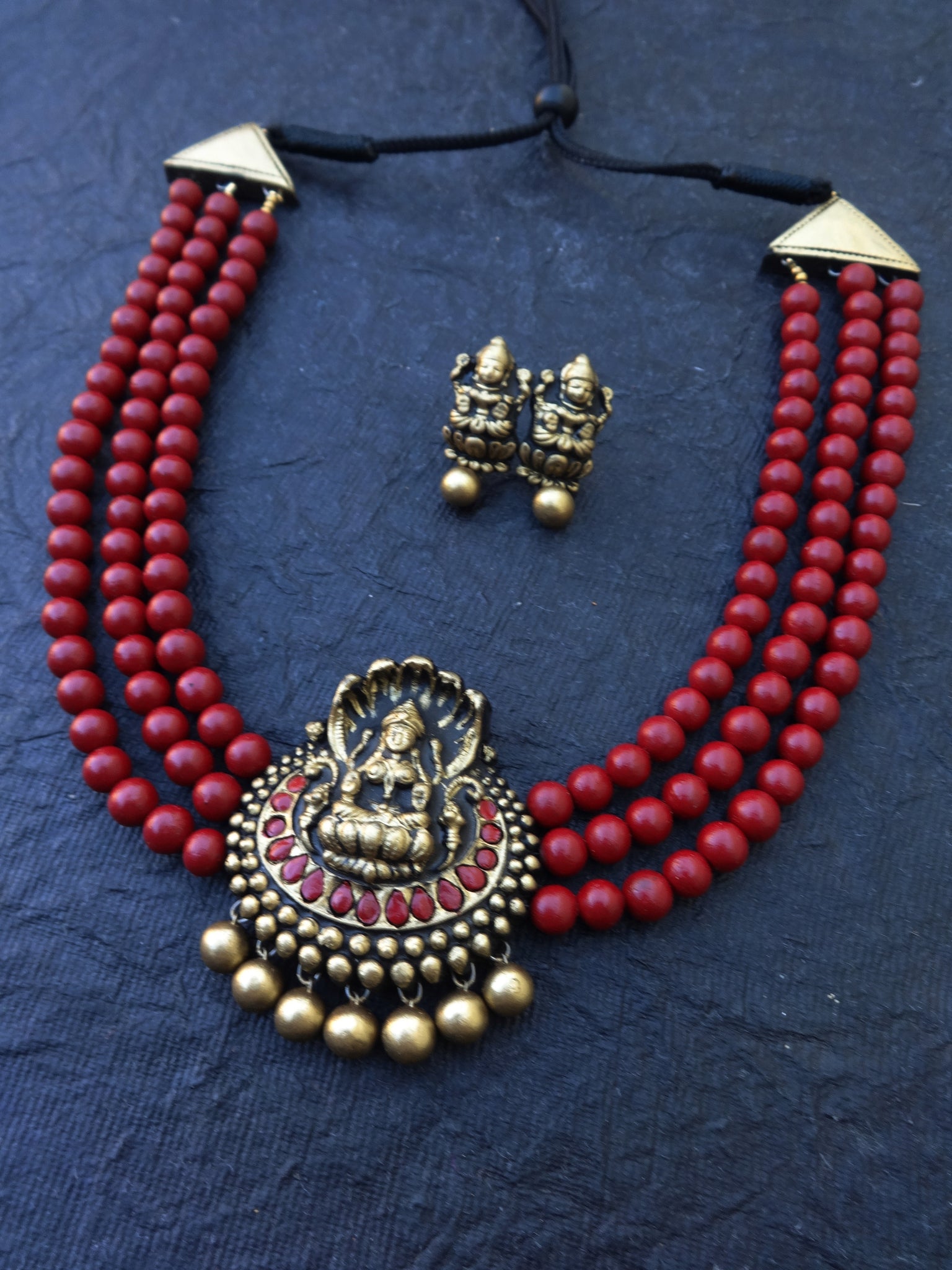 3 Row marron lakshmi terracotta jewellery set