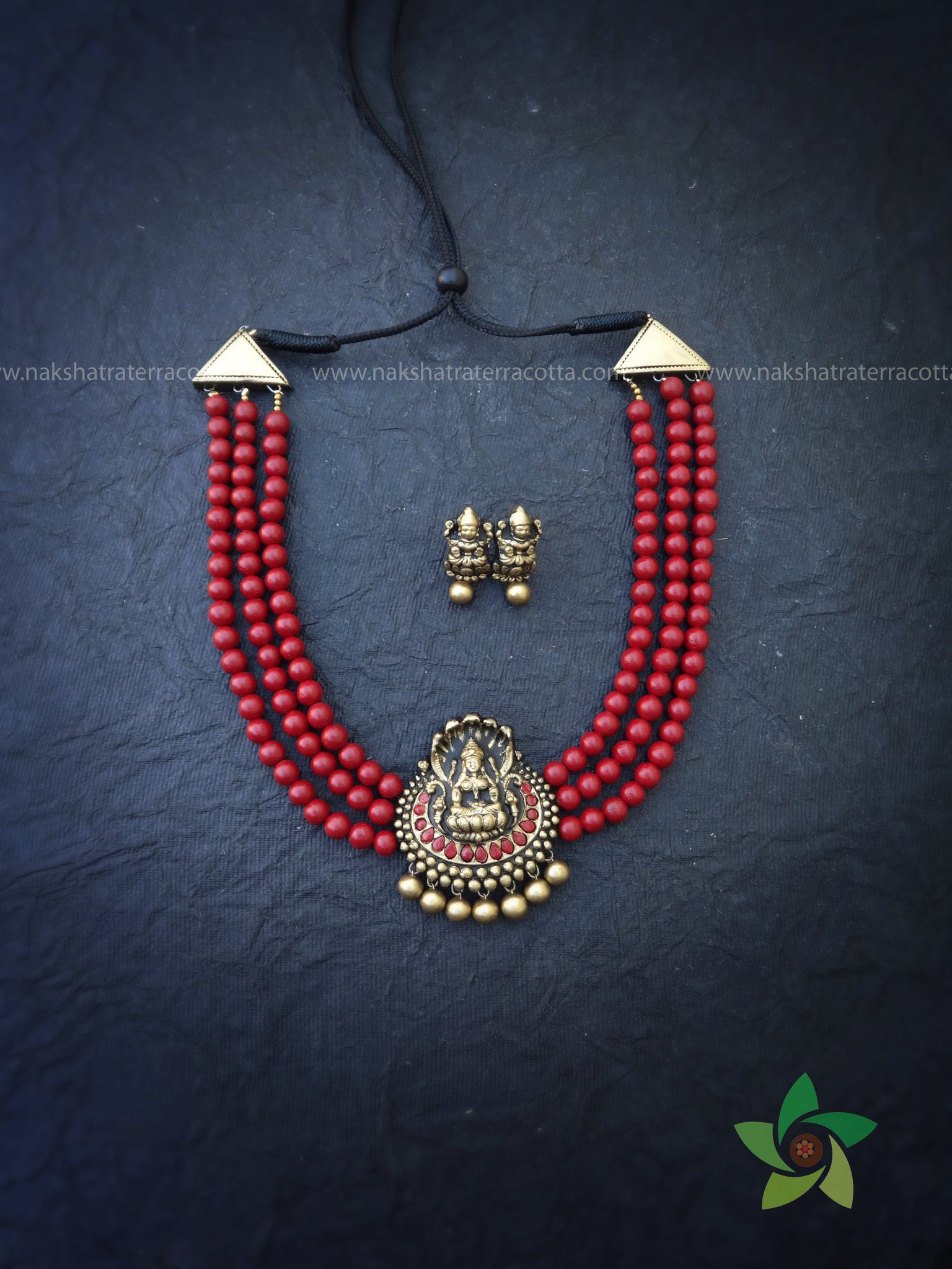 3 Row marron lakshmi terracotta jewellery set