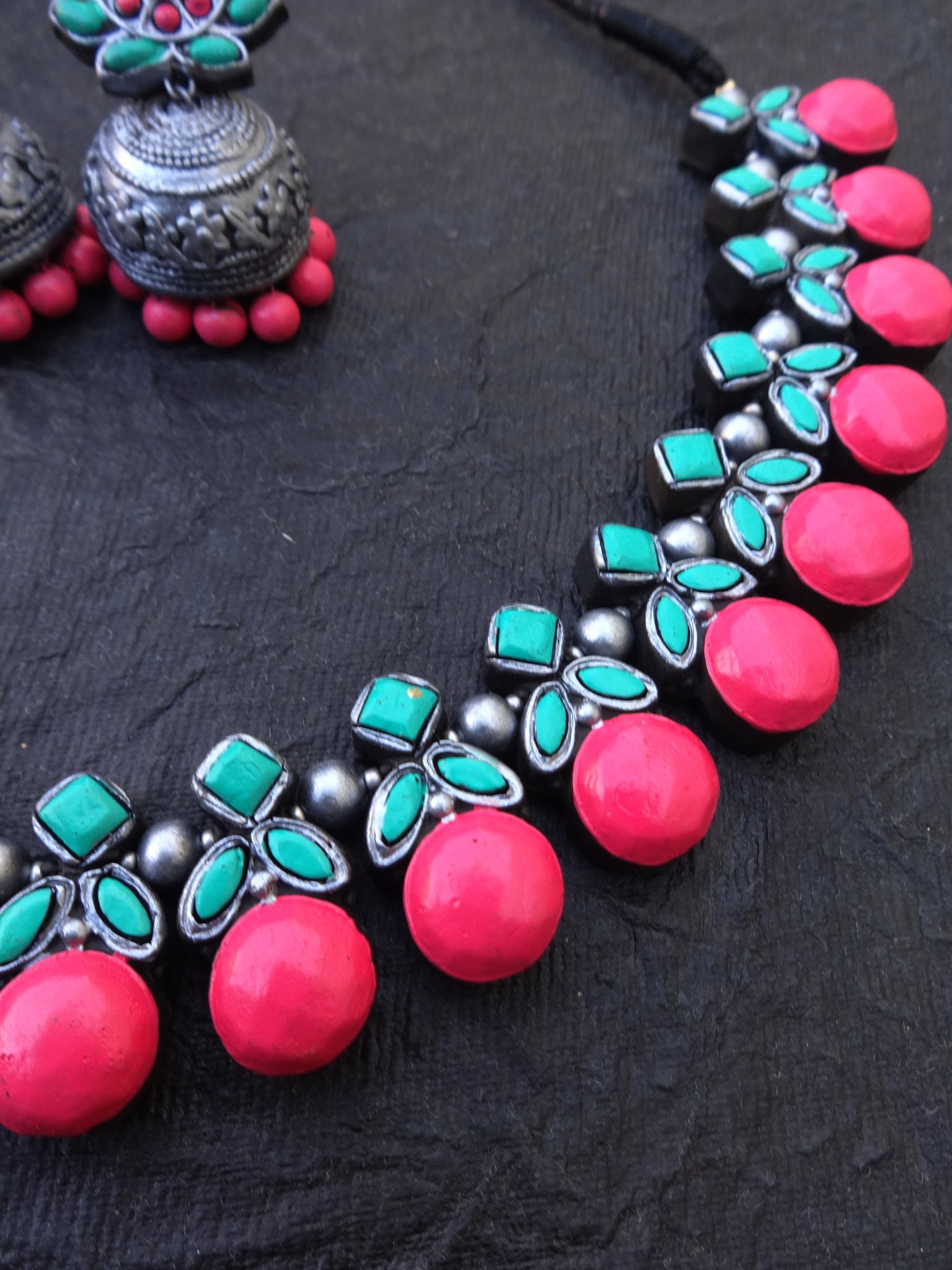 Candy colour terracotta jewellery set