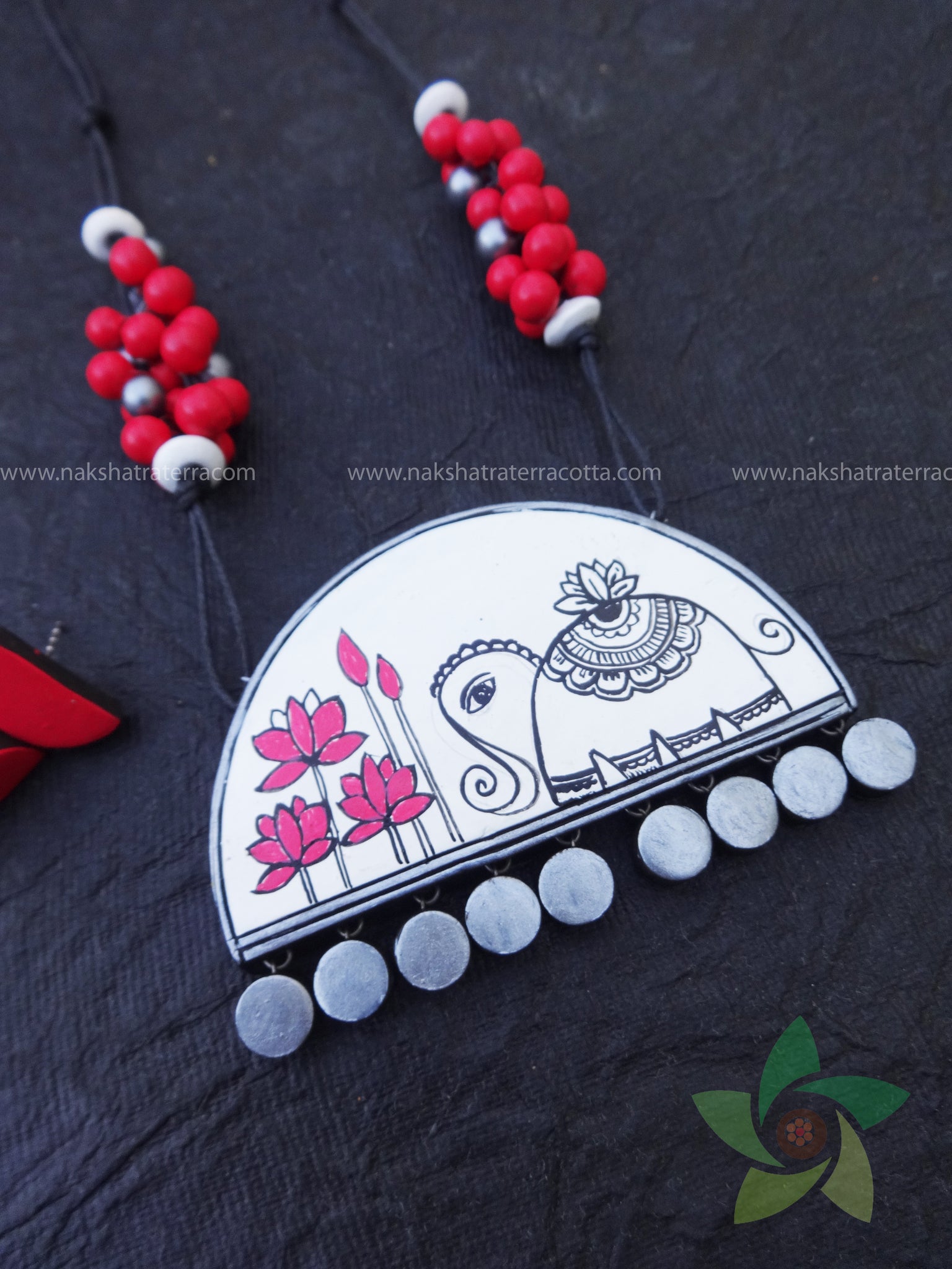 Elephant lotus casual wear terracotta jewellery set