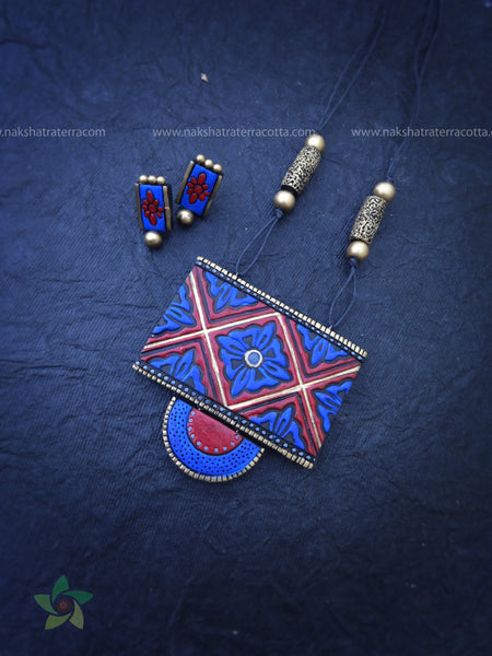 Blue simple terracotta jewellery set