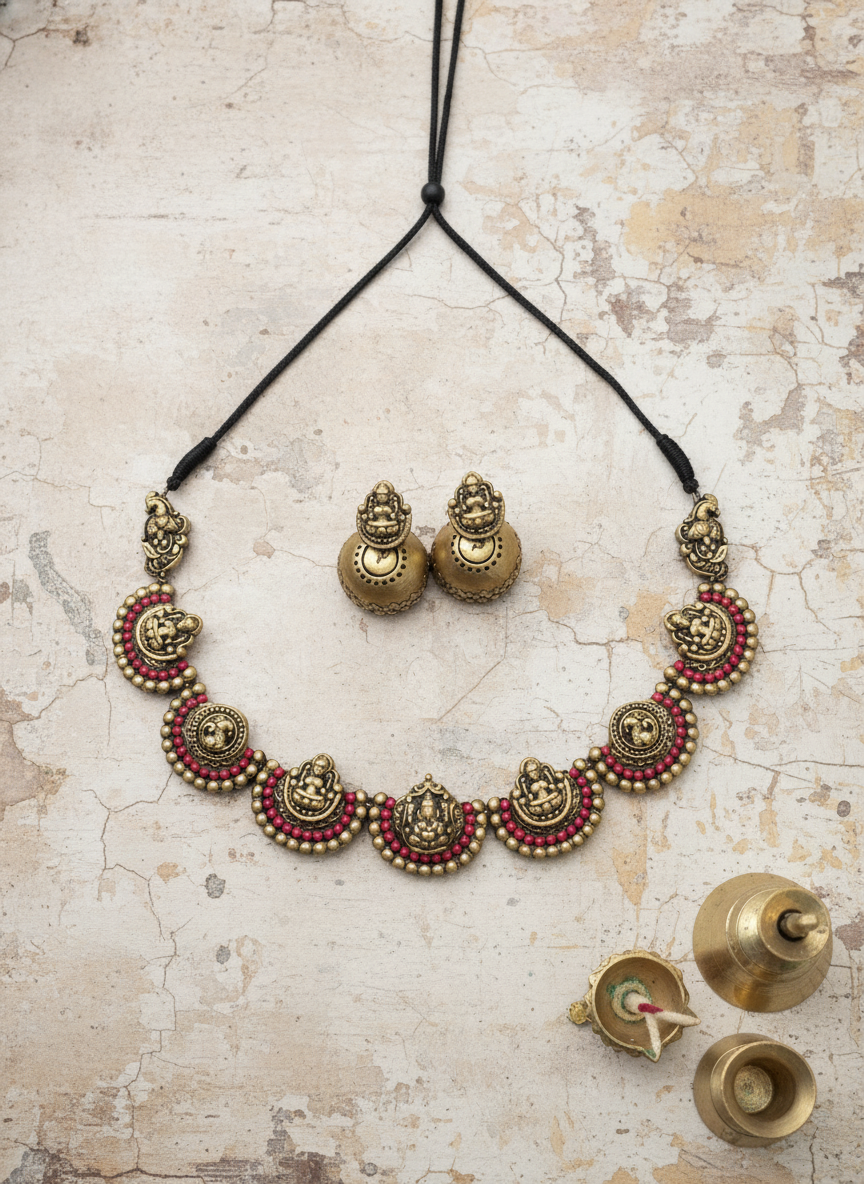 Aarvitha- golden terracotto necklace set