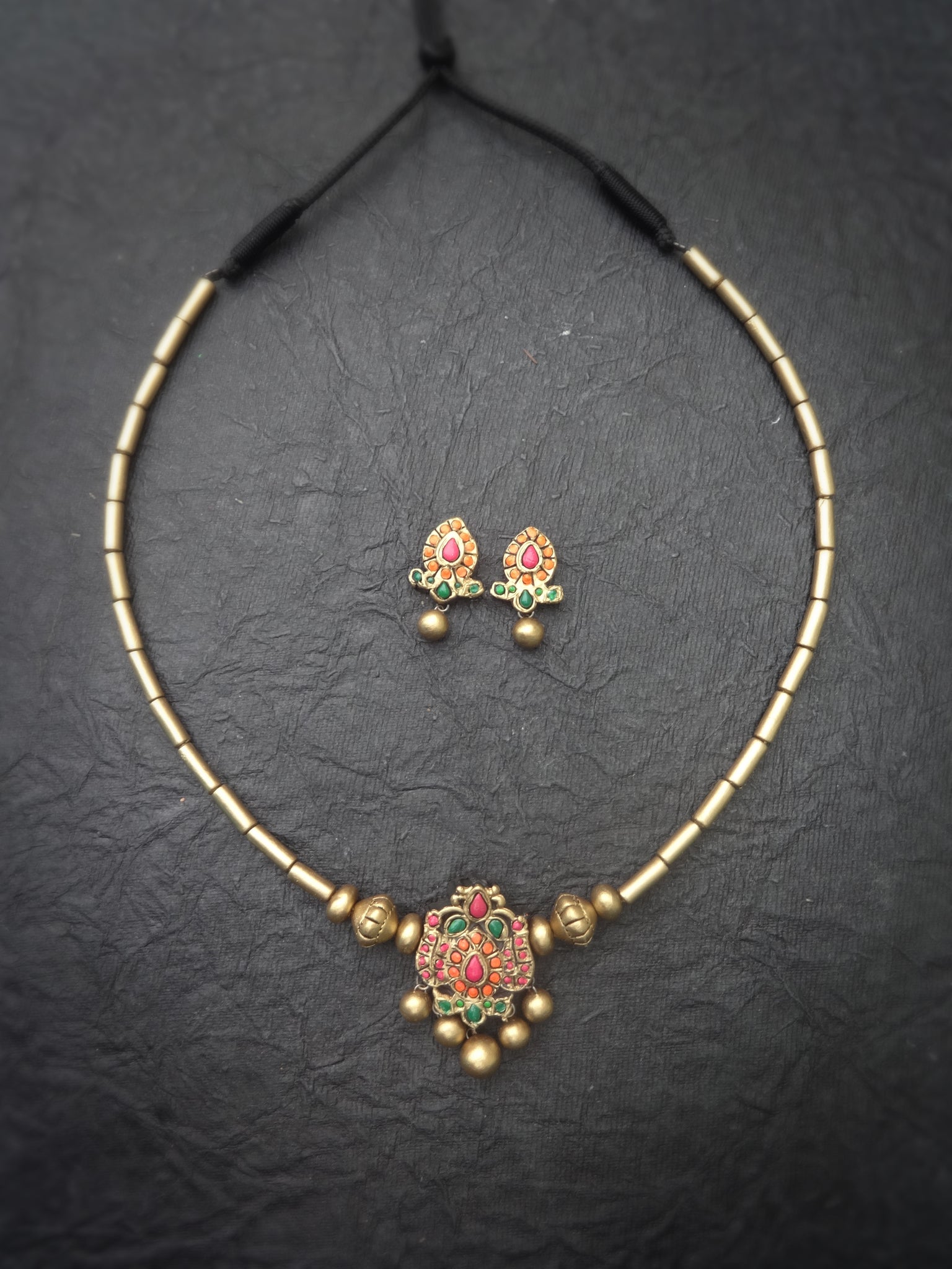 Thangamalar 2- golden terracotto necklace set