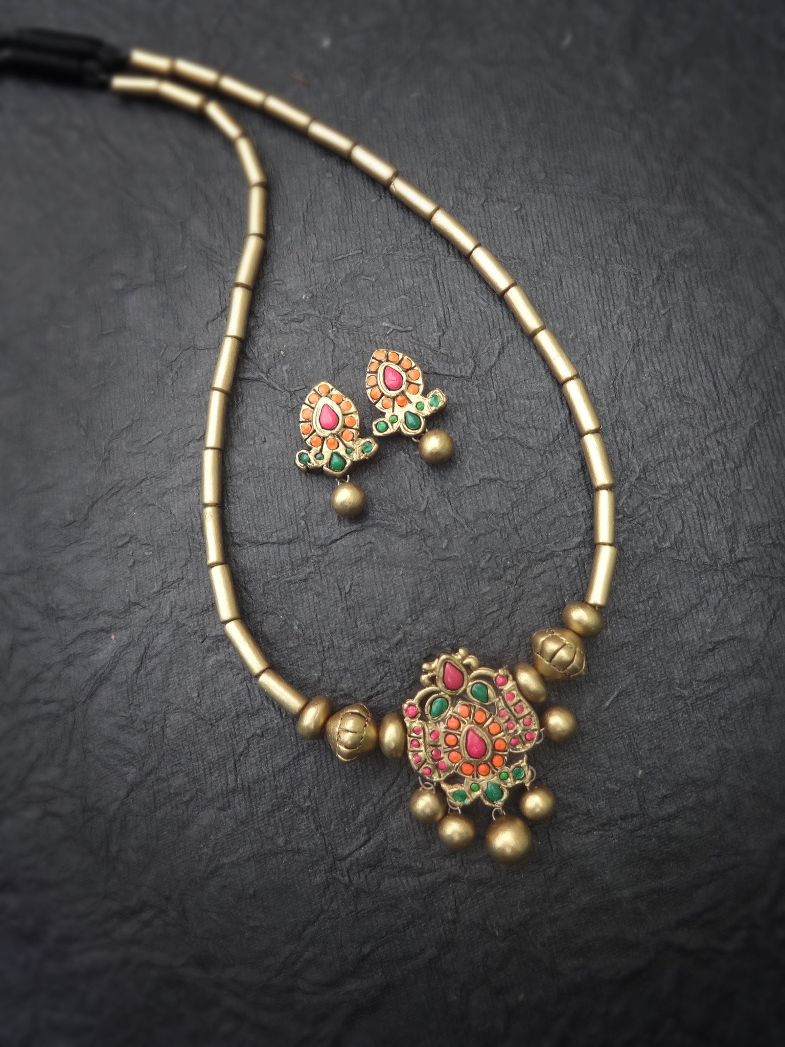 Thangamalar 2- golden terracotto necklace set