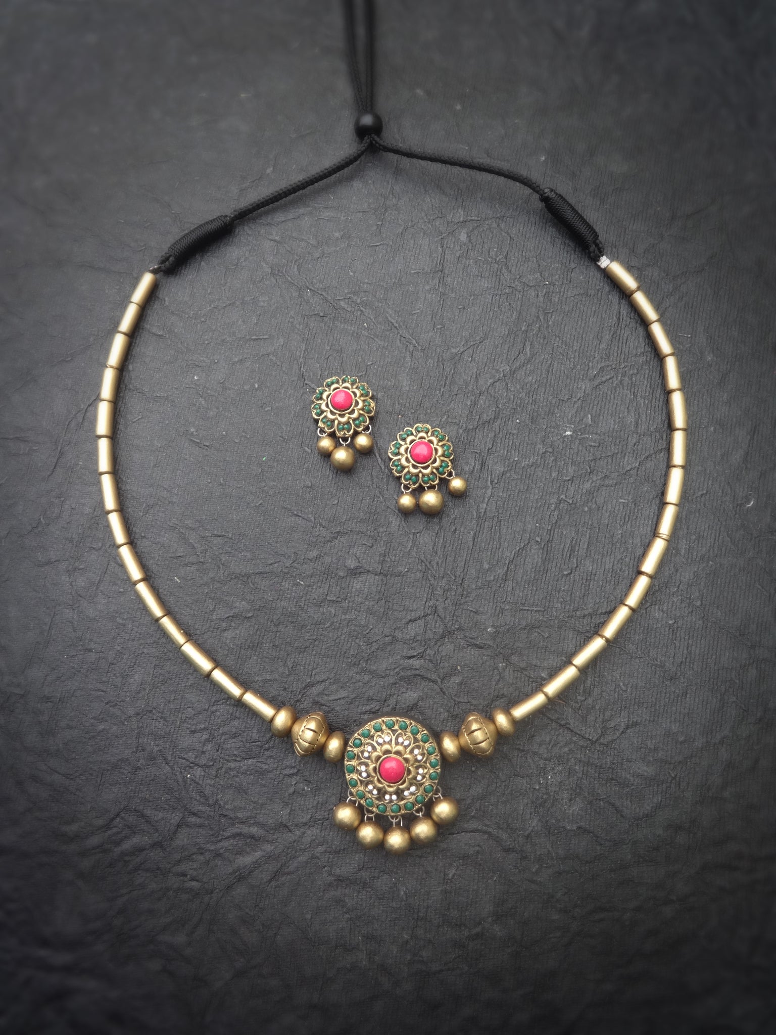 Thangamalar 3- golden terracotto necklace set