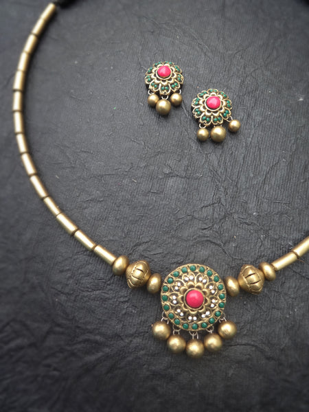 Thangamalar 3- golden terracotto necklace set