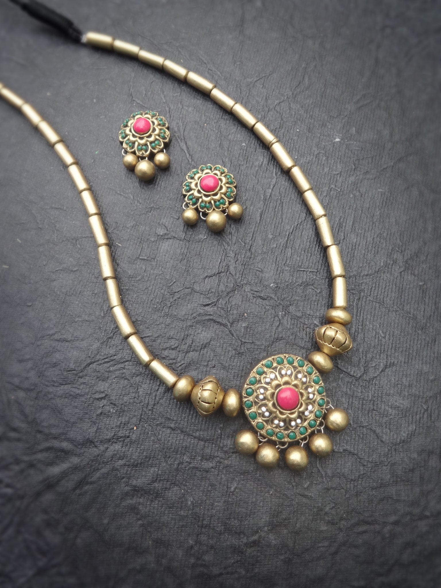 Thangamalar 3- golden terracotto necklace set