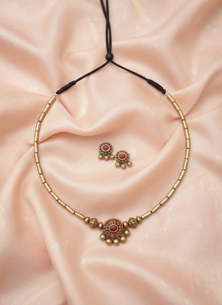 Thangamalar- golden terracotto necklace set