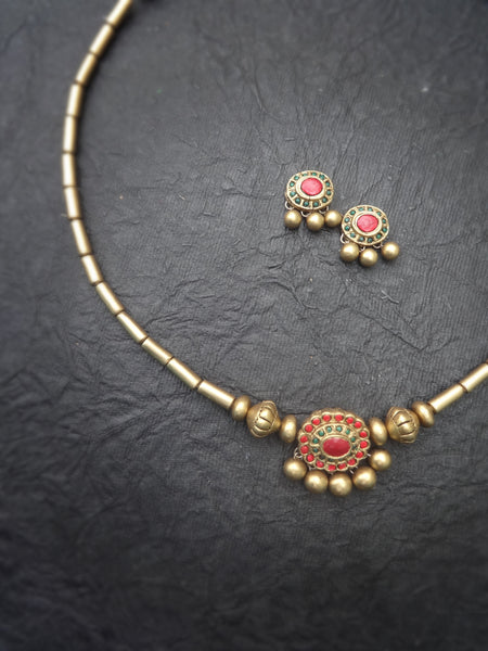 Thangamalar- golden terracotto necklace set