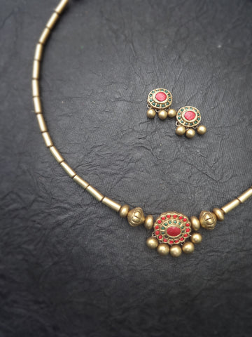 Thangamalar- golden terracotto necklace set