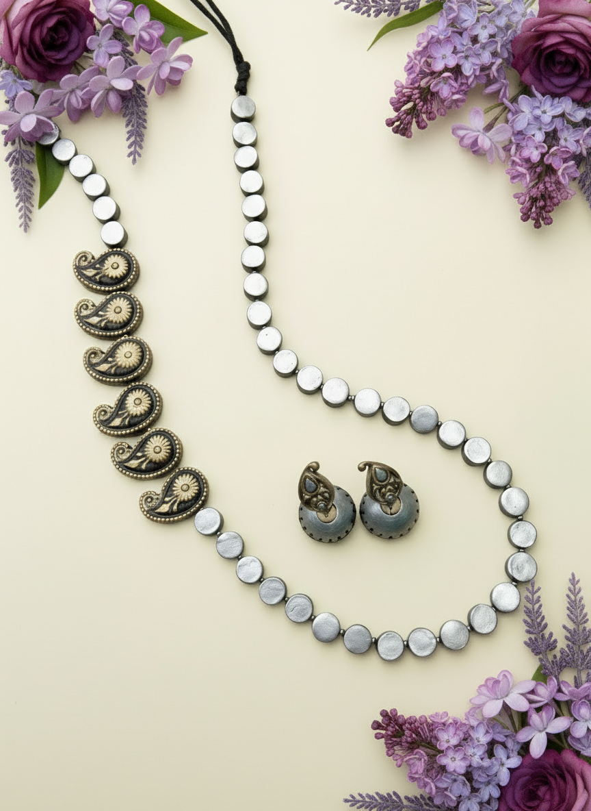 Vanmukil- golden terracotto necklace set