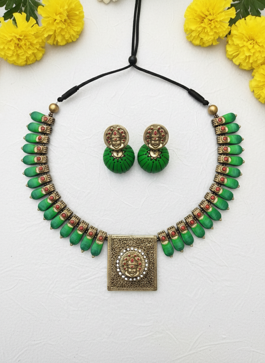 Mini kathakali- golden terracotto necklace set