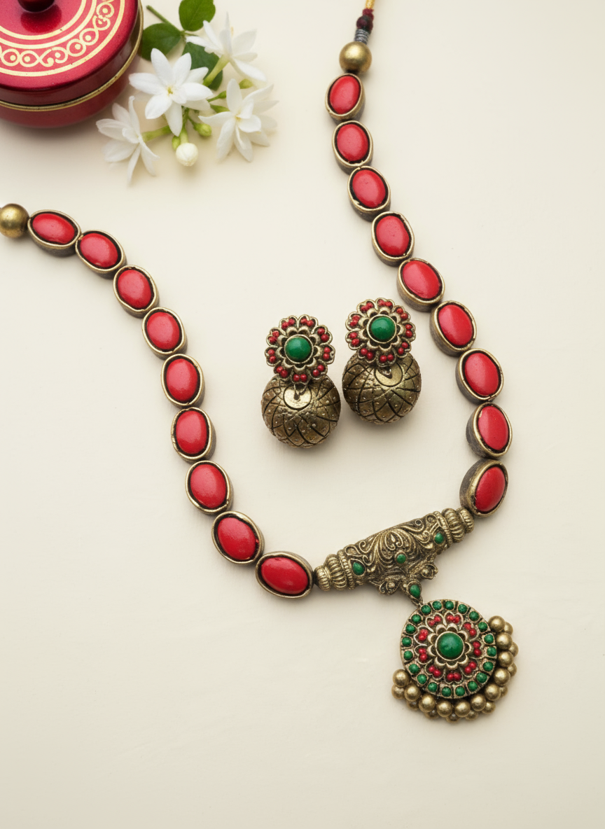 Vanji- golden terracotto necklace set