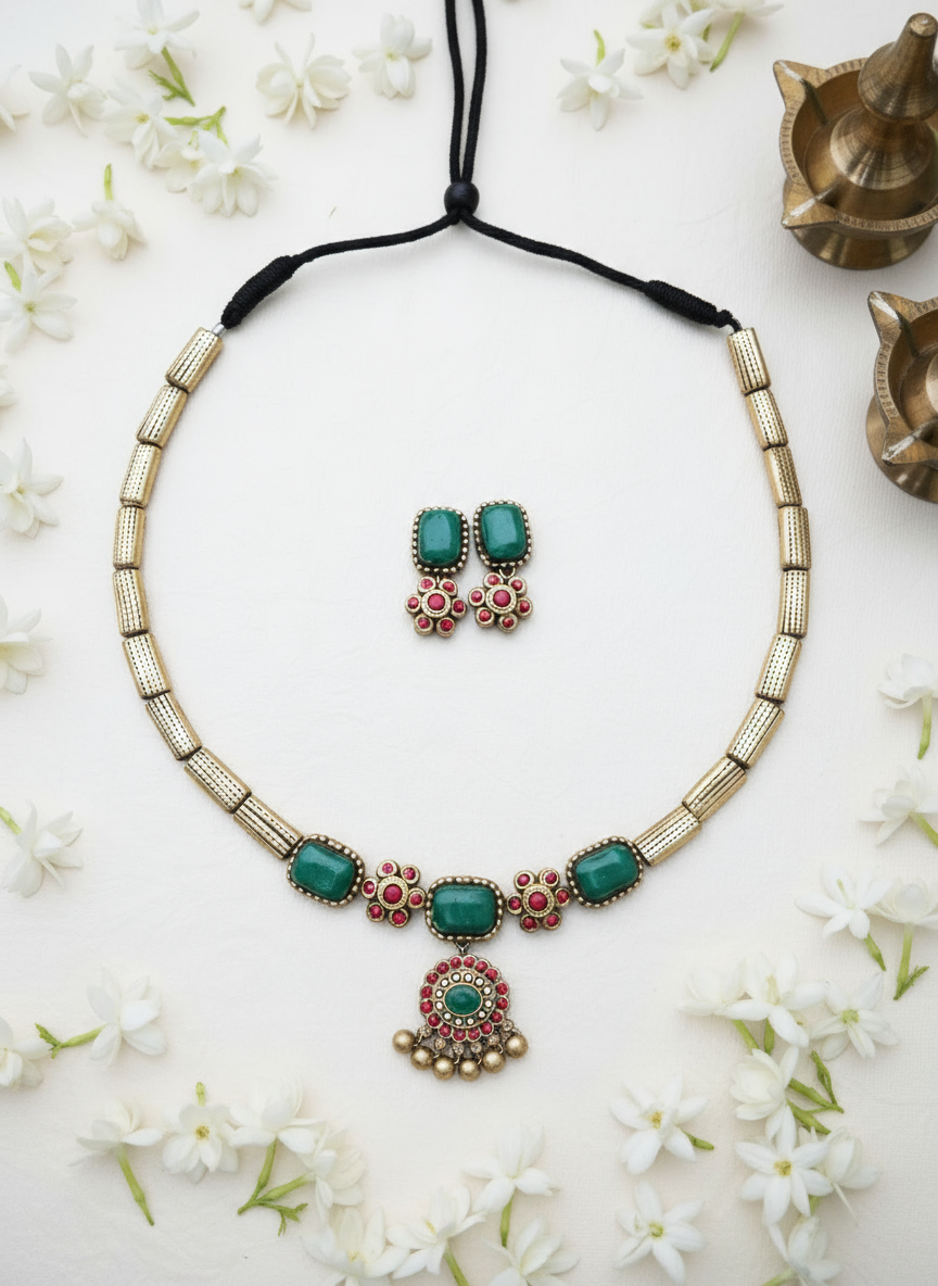 Sandhanaman- golden terracotto necklace set