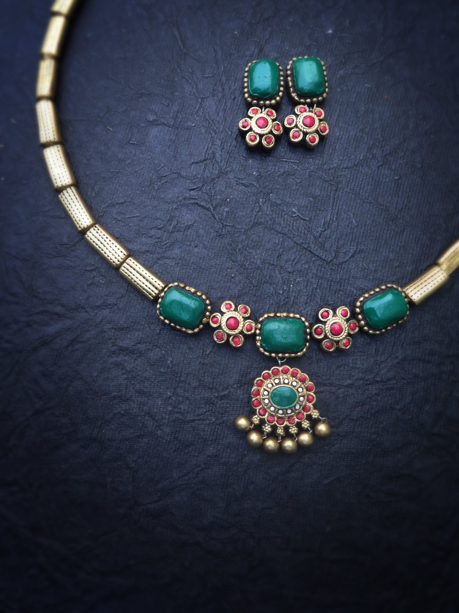 Sandhanaman- golden terracotto necklace set