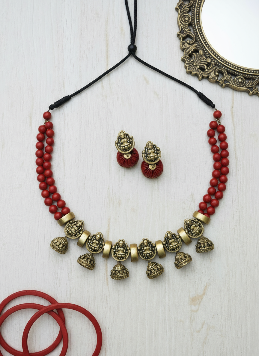 Senbagavalli- golden terracotto necklace set