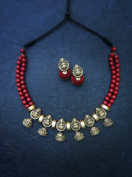 Senbagavalli- golden terracotto necklace set