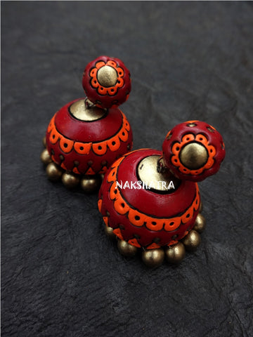 Terracotta Jhumkas Flowery red