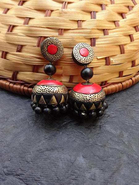 Terracotta Jhumkas Red temple end