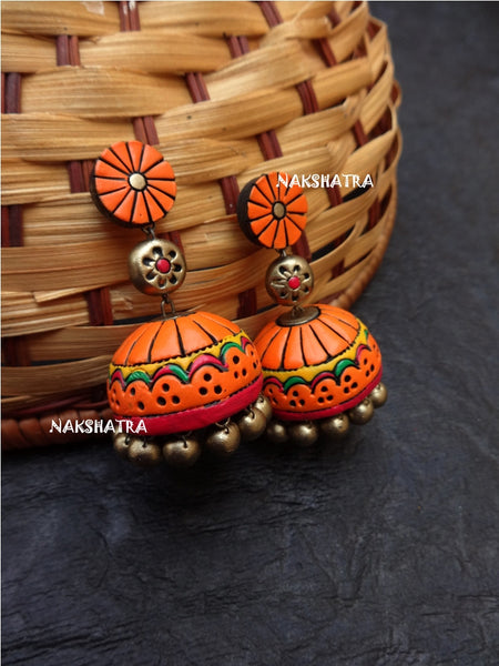 Terracotta Jhumkas Orange Disc