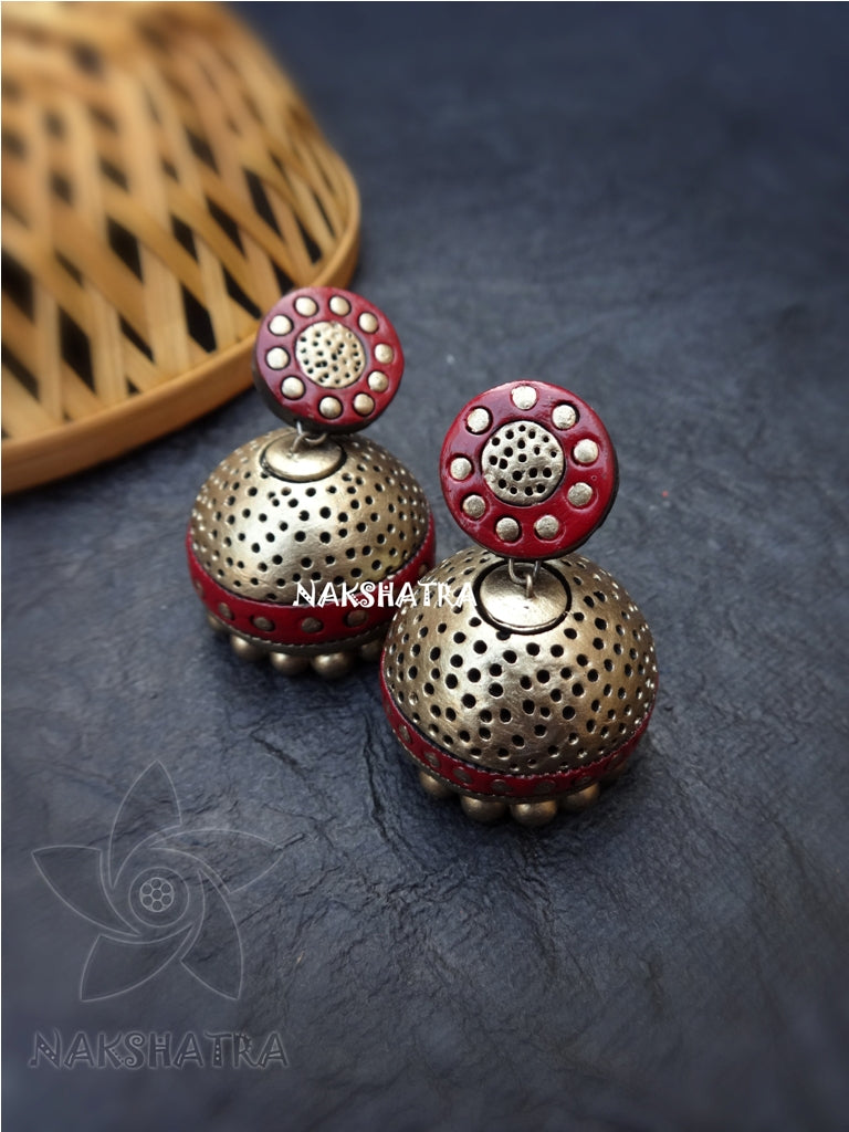 Golden dotted jhumkas